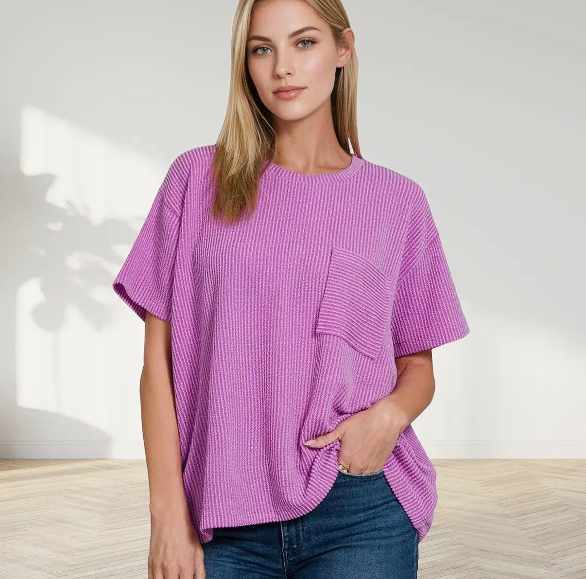 Neon Violet Ribbed Oversized Top