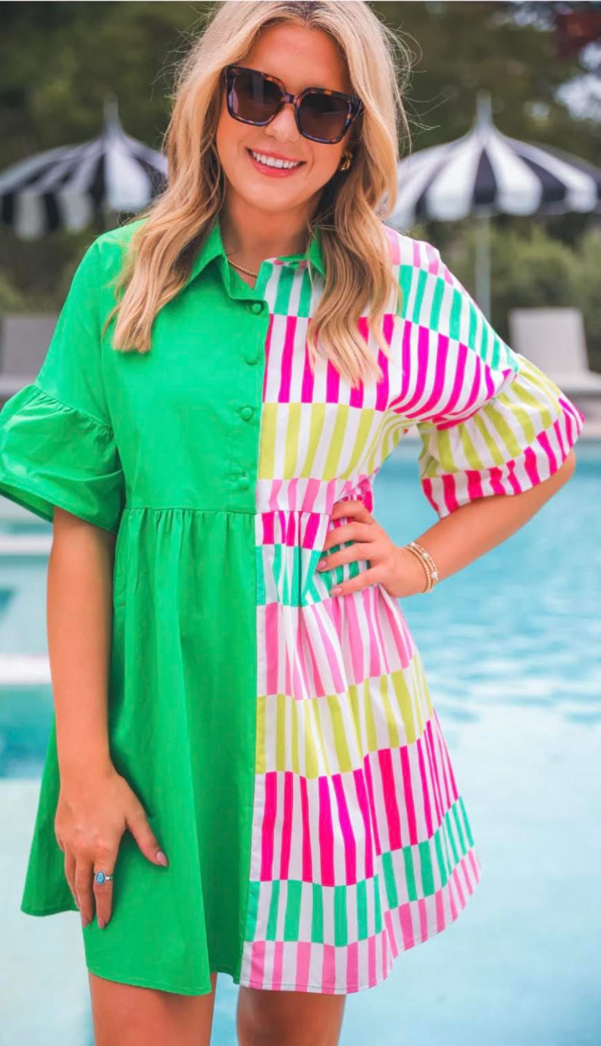 Favorite Split Dress (Green and Pink)