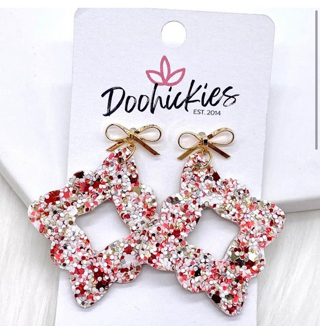 Peppermint Glitter Bow Earrings