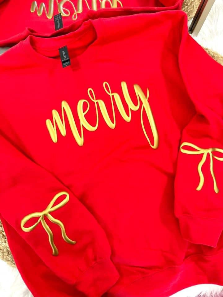 Merry Metallic Puff Ink Fleece Pullover
