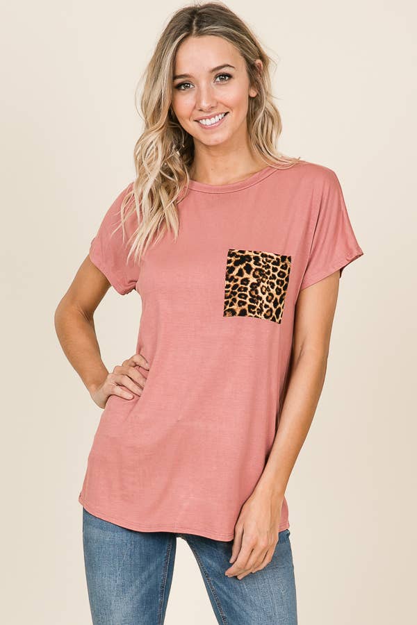 Penelope Leopard Pocket Tee - Super Soft!