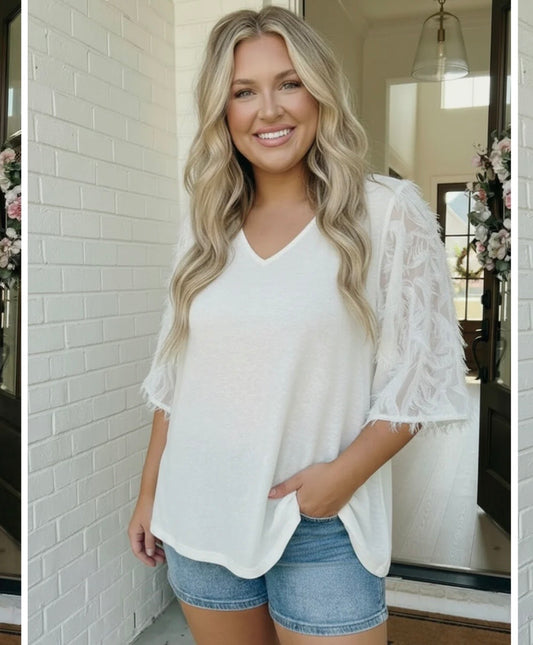 Flowy Ivory Flutter Sleeve Top