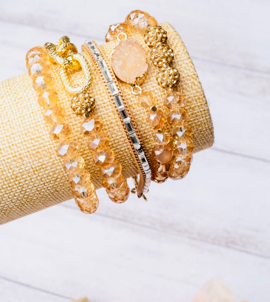 Caramel And Gold Bracelet Stack