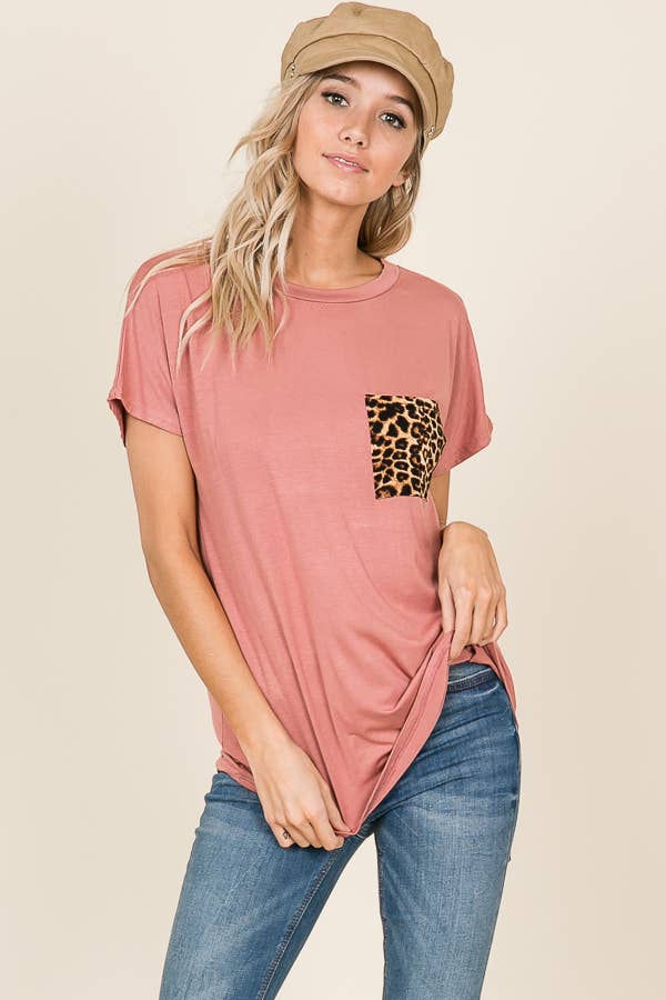 Penelope Leopard Pocket Tee - Super Soft!