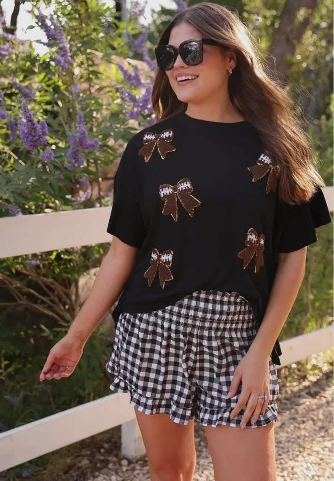 Game Day Football Bow Sequin Top