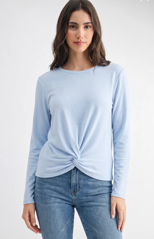 Twist Knot Long Sleeve Top - Blue