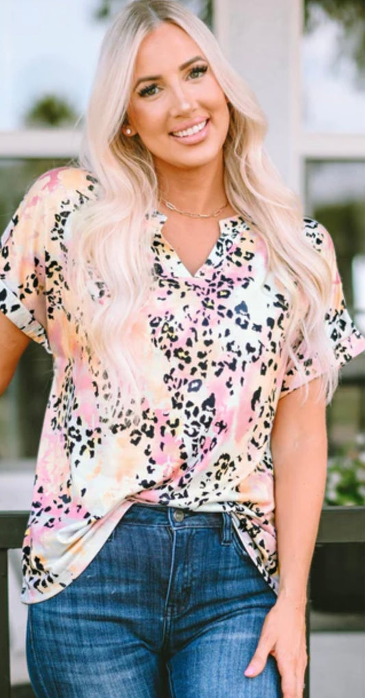 Leopard Coral and Pink Top