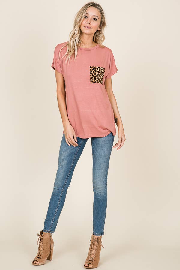 Penelope Leopard Pocket Tee - Super Soft!