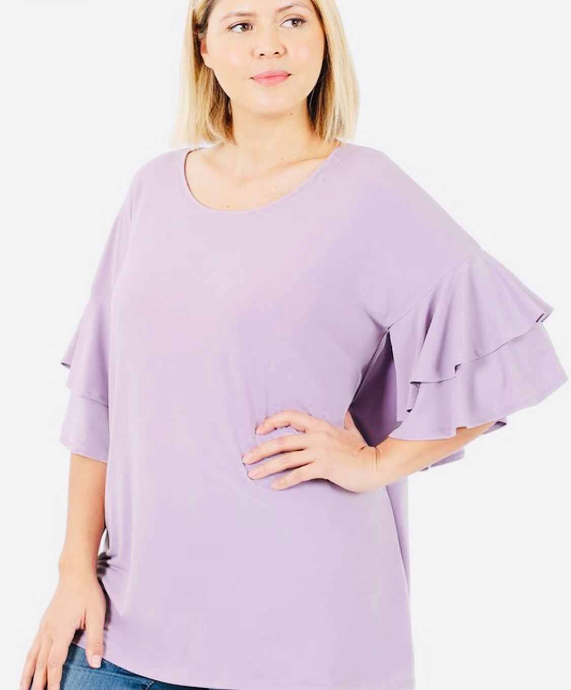 Ruffle Sleeve Poly Blend Top