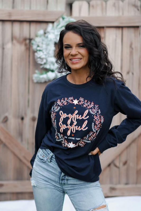 Joyful Joyful Navy Long Sleeve Top