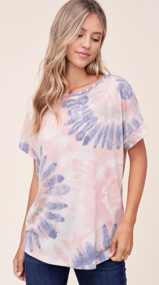 Tie-dye Floral Cuff Top