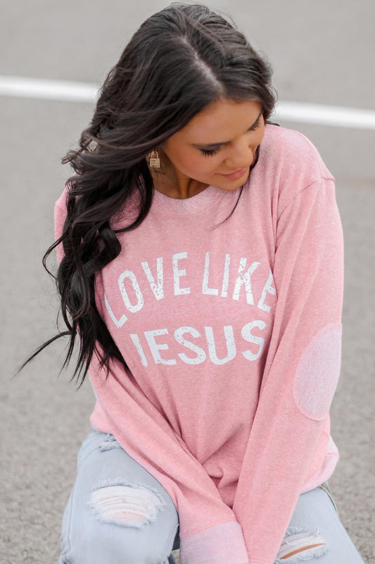 Love Like Jesus Elbow Patch Sweatshirt - Acid Wash