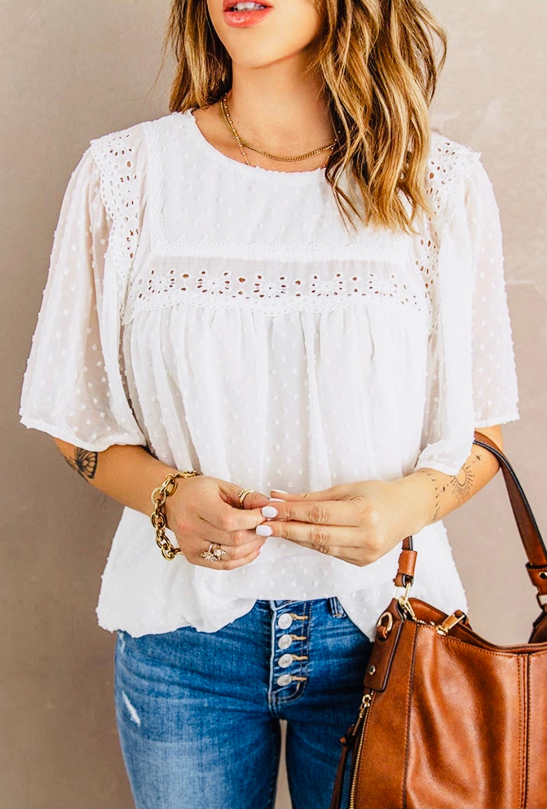 White Babydoll Eyelet Top