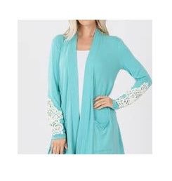Pop of Teal and Splash of Lace Cardigan