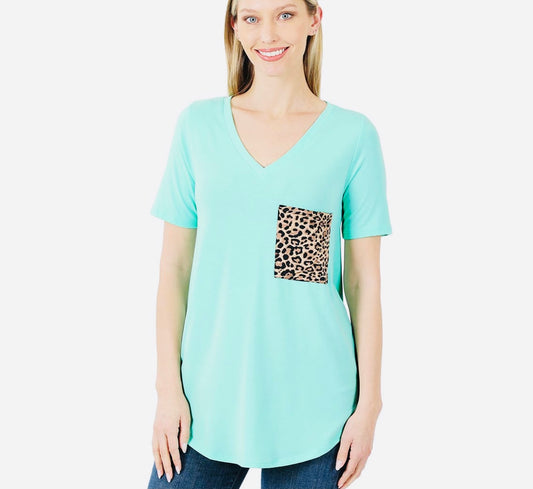 Mint Leopard Pocket Tee