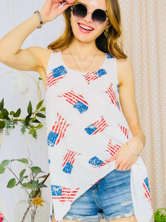 Land of the Free Flag Tank - Gray