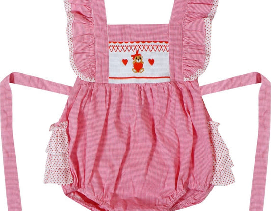 Sweet Bear Valentine’s Day Smocked Romper