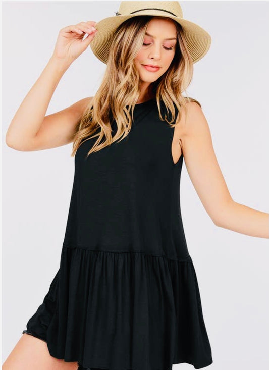 Basic Sleeveless Ruffle Baby Doll Tank Tunic