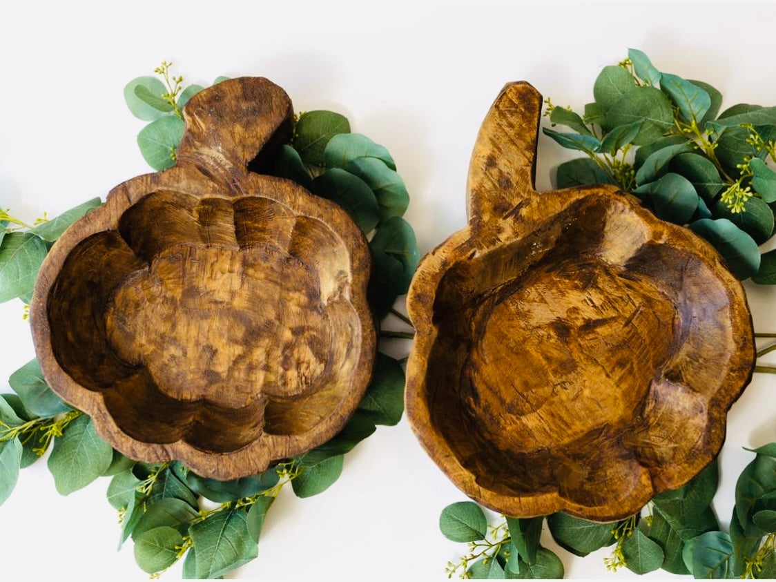 Large Pumpkin Hand-carved Wooden Bowl - Decor