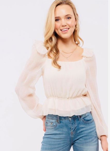 Ruffle Sleeve Smock Peplum Top