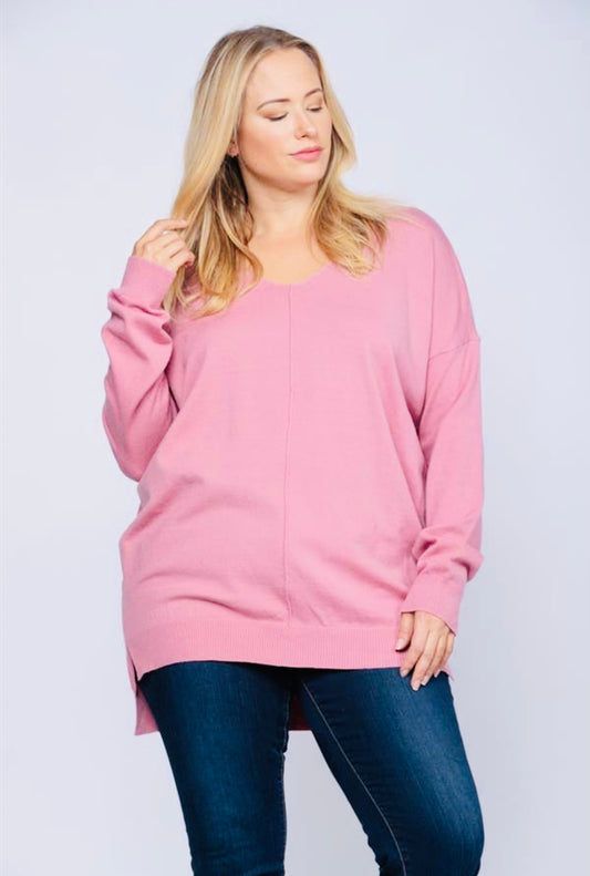Pink Rose Knit Tunic Length Sweater