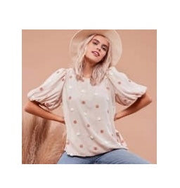 Two Tone Swiss Dot Baloon Sleeve Top