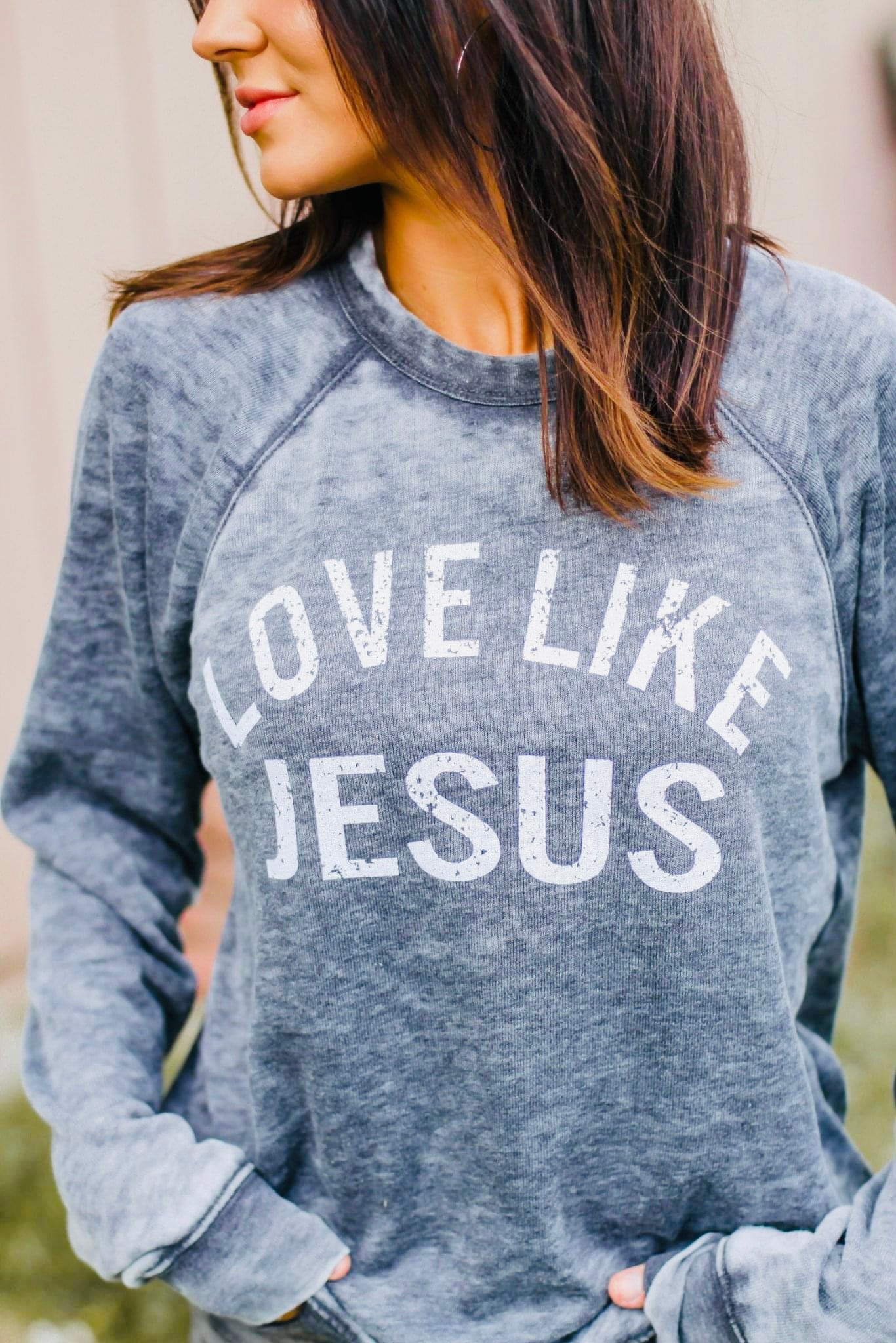 Love Like Jesus Elbow Patch Sweatshirt - Acid Wash