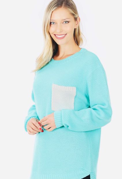 Mint Sweater w/Accent Pocket