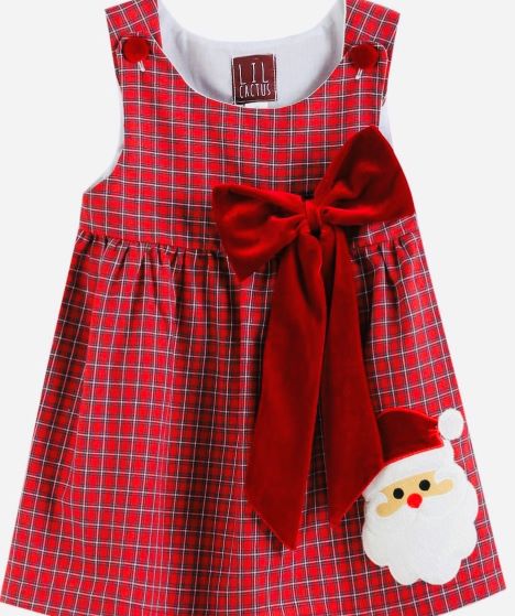 Red Plaid Santa Babydoll Dress w/ Velvet Bow