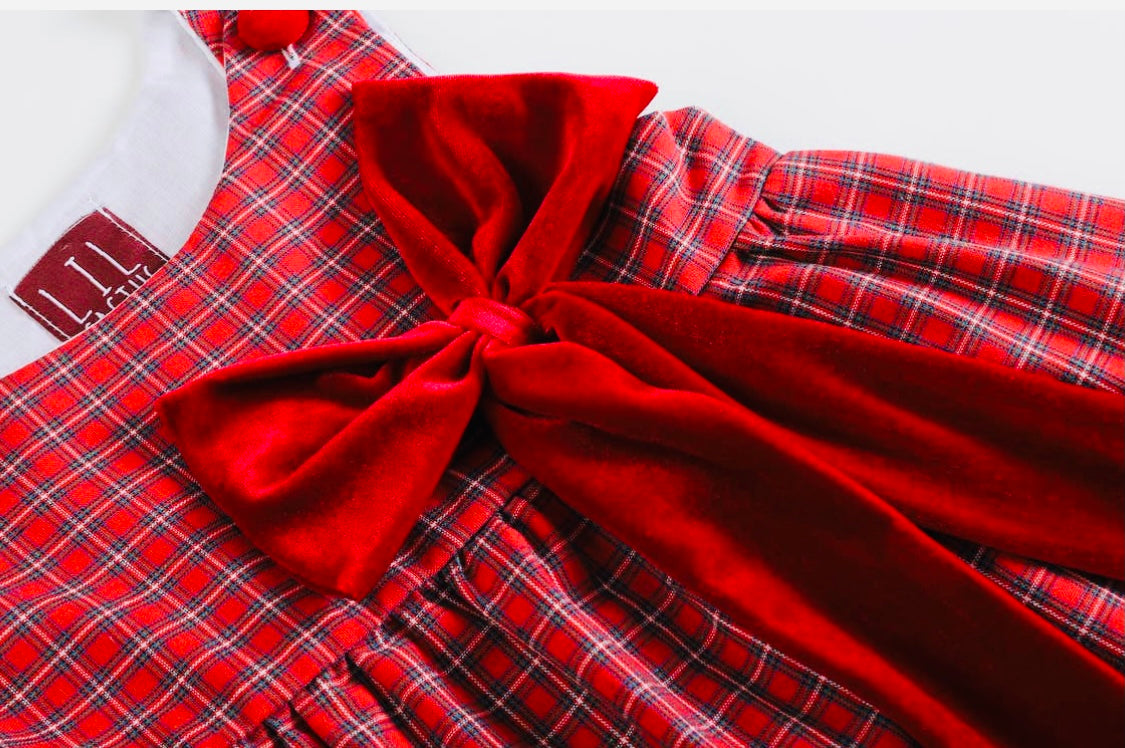 Red Plaid Santa Babydoll Dress w/ Velvet Bow