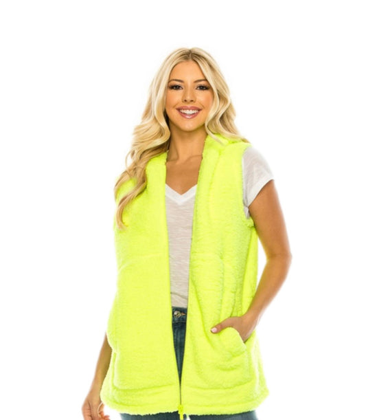 Neon Green Sherpa Hooded Vest