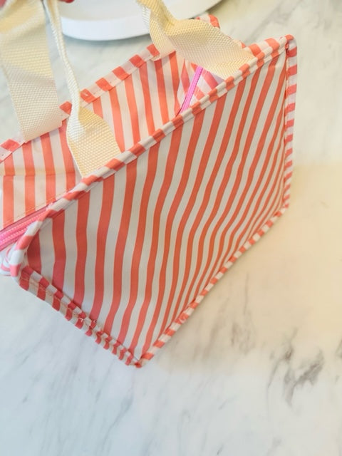 Peach and White Cosmetic Bag w/zipper